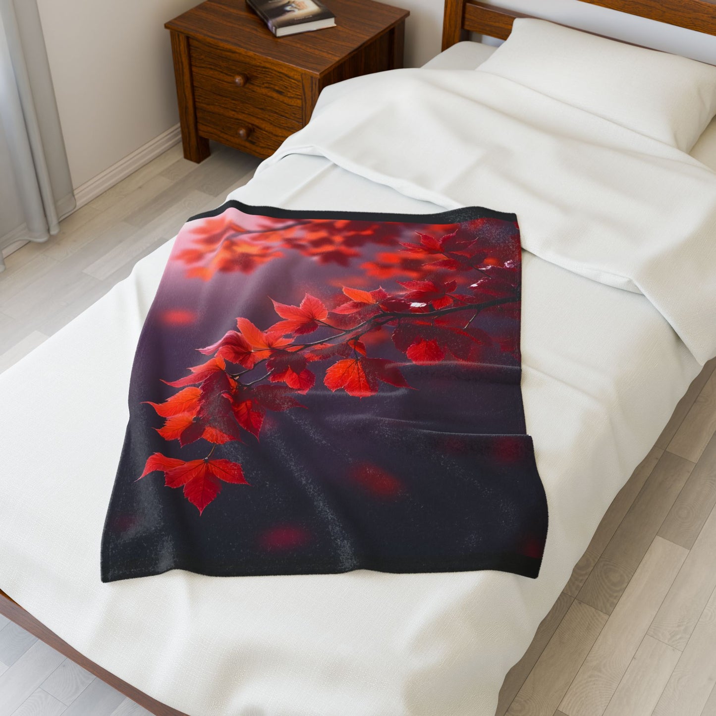 Velveteen Plush Blanket – Autumn Radiance Scarlet Leaves
