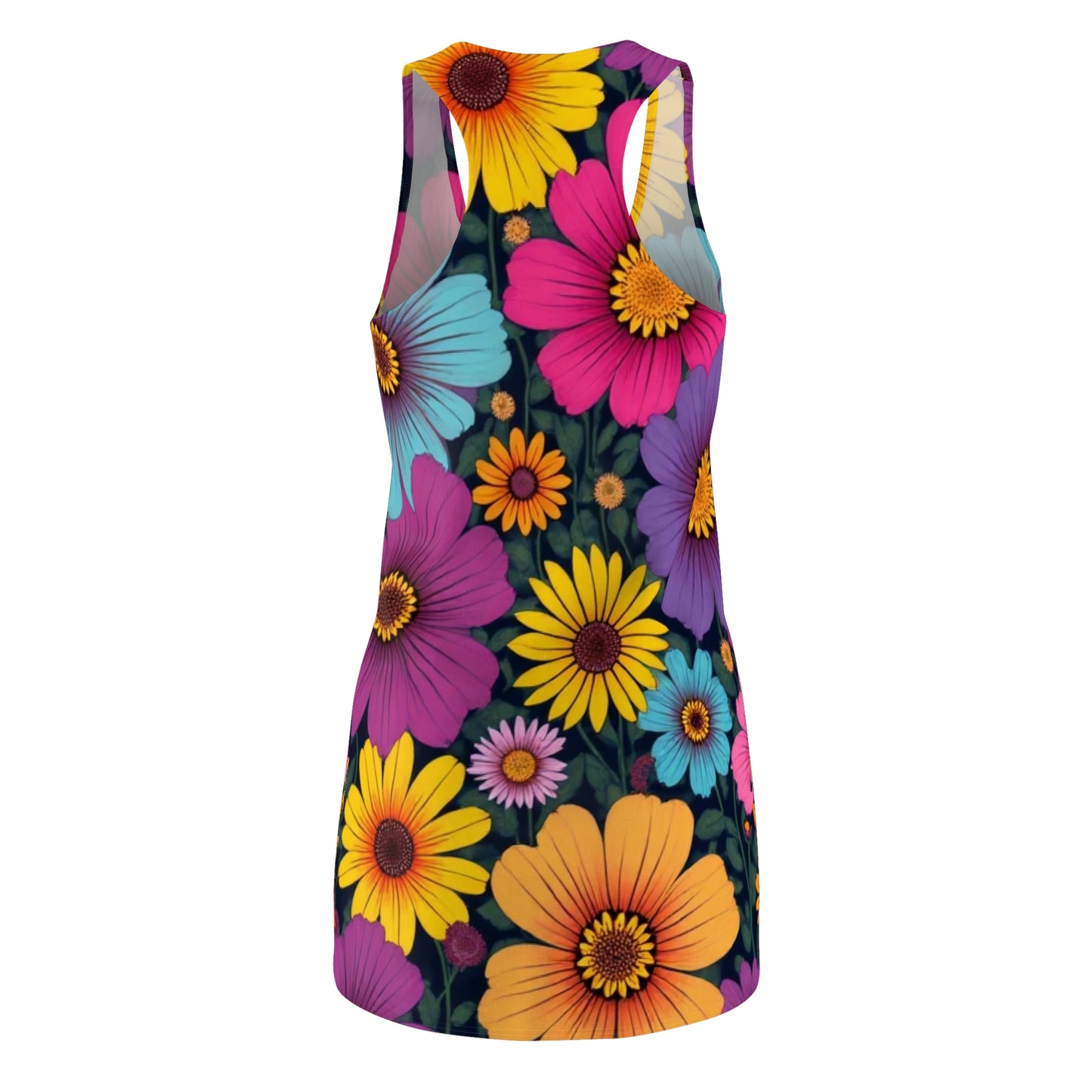 Retro 60s Naïve Floral Racerback Dress – Bold Colorful Summer Style