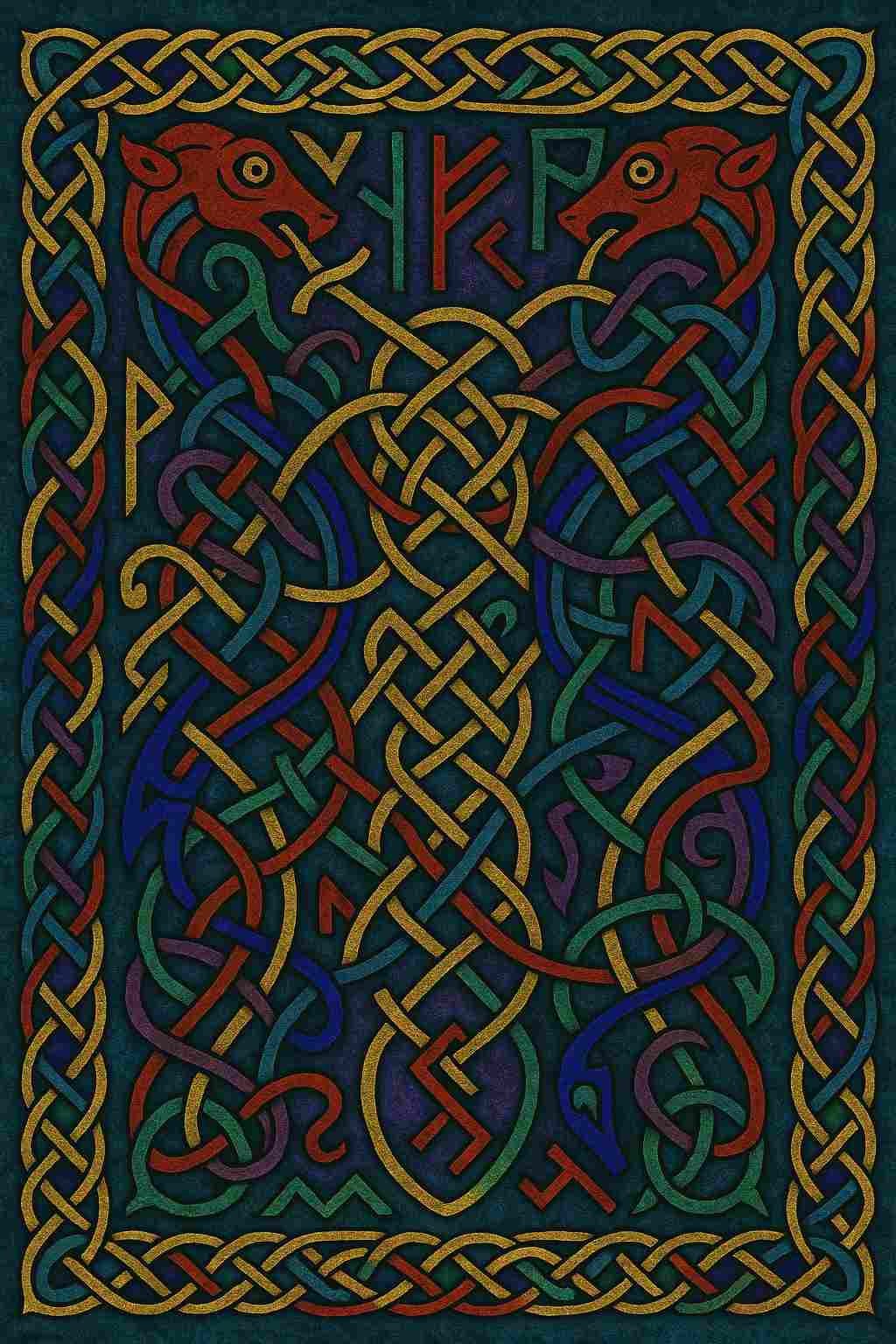 Velveteen Plush Blanket – Runic Knotwork Viking Serpents & Wolves