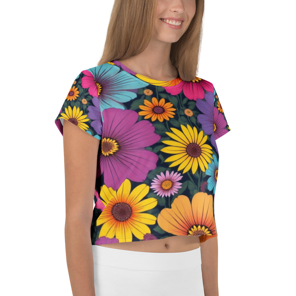Crop Tee – Summer Colors Naive Floral Vintage Art