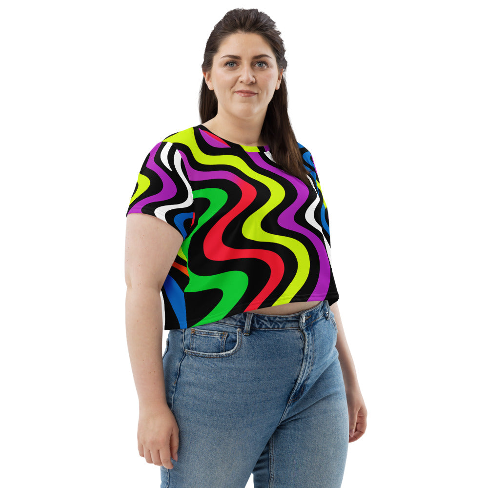 Crop Tee – Vibrant Echoes (Retro Abstract Style)