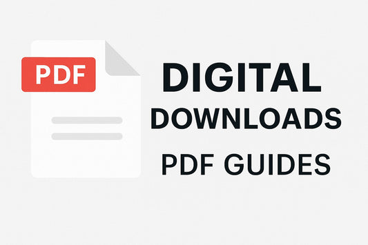 Shopify PDF Guide available in 8 languages. Digital download banner showing a PDF icon with text Digital Downloads, PDF Guides, Multi Languages. Instant access to practical store optimization tips
