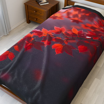 Velveteen Plush Blanket – Autumn Radiance Scarlet Leaves