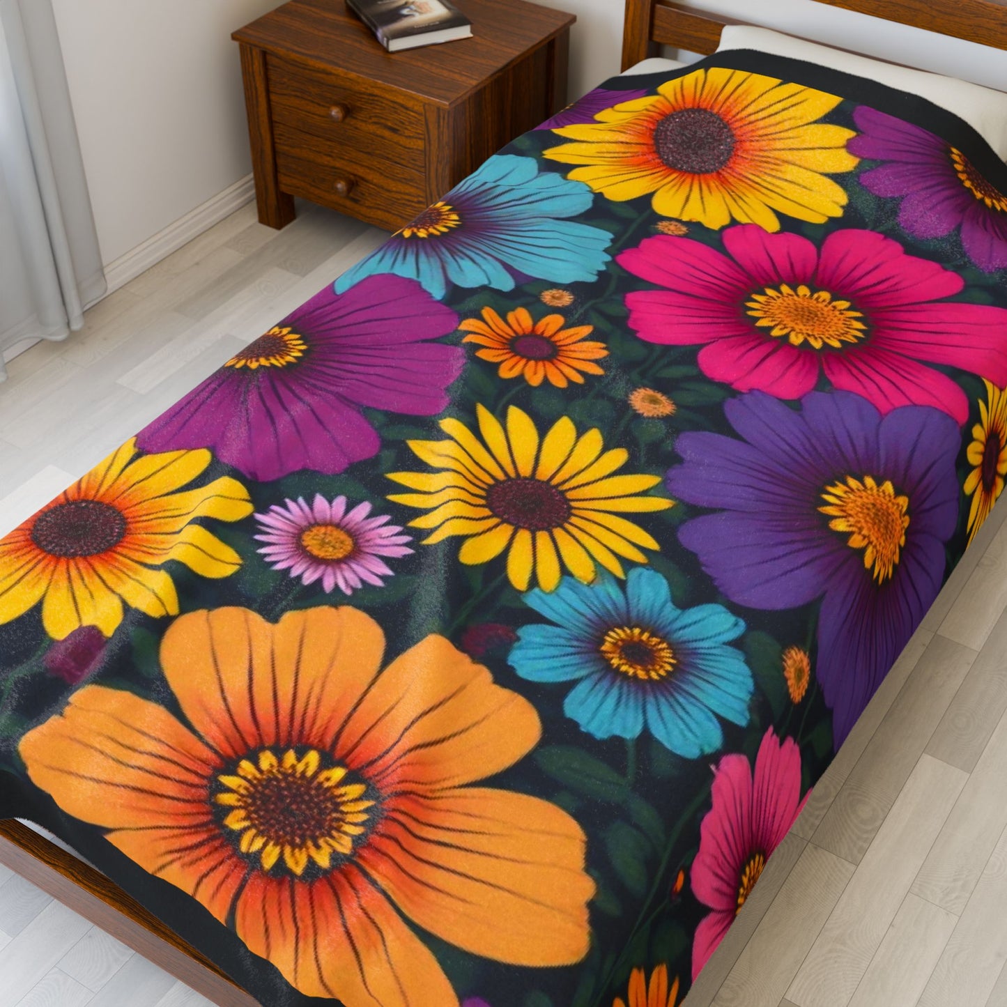 Velveteen Plush Blanket – Summer Colors Retro Floral Naïf Style