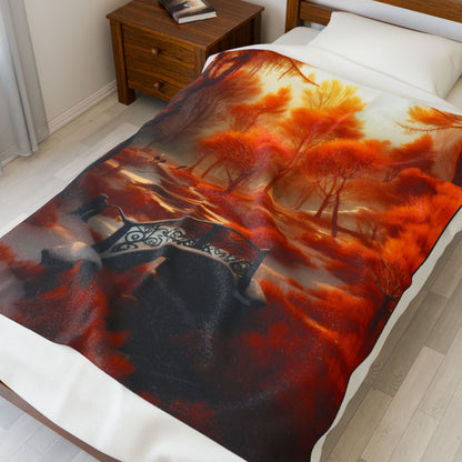 Velveteen Plush Blanket – Autumn Snow in Park