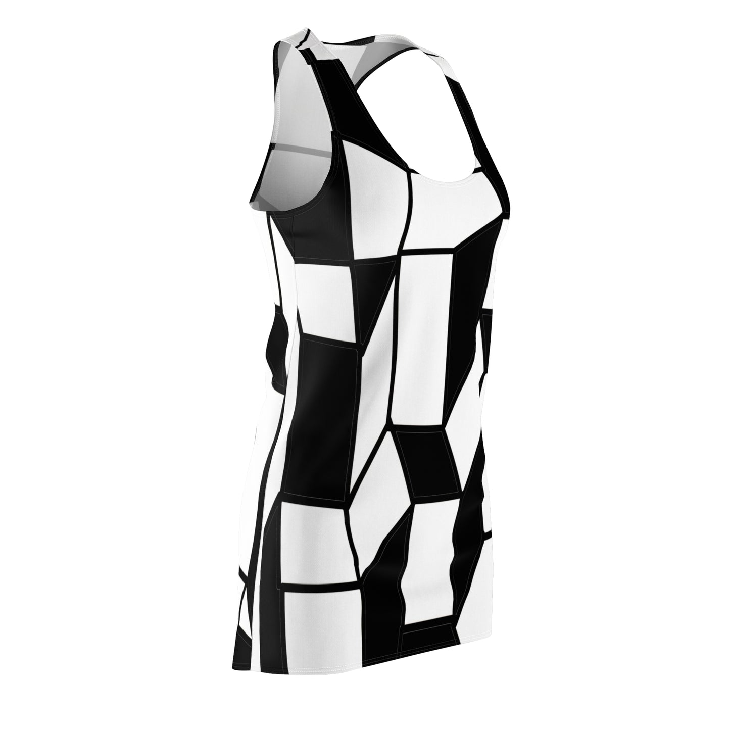 Racerback Dress – Facette Retro 60s Geometric Black & White