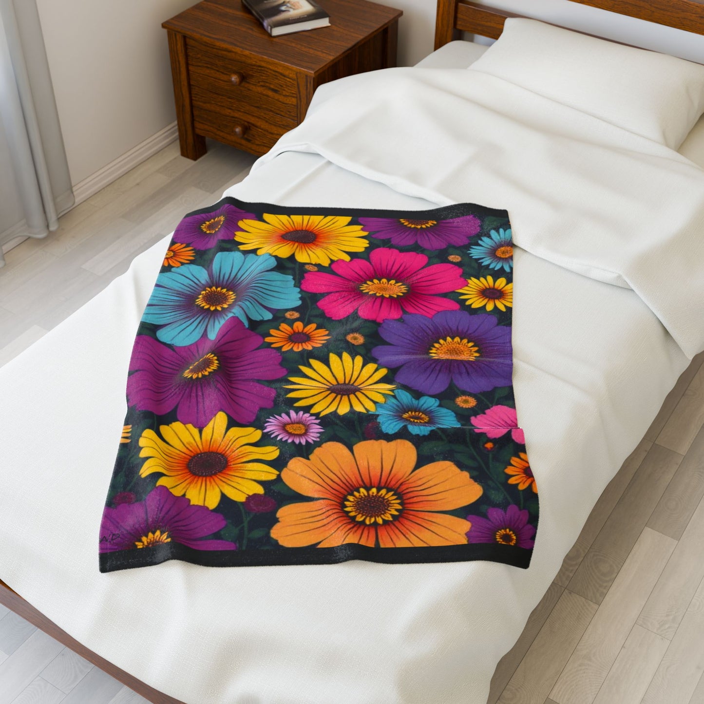 Velveteen Plush Blanket – Summer Colors Retro Floral Naïf Style
