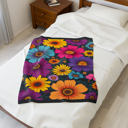 Velveteen Plush Blanket – Summer Colors Retro Floral Naïf Style