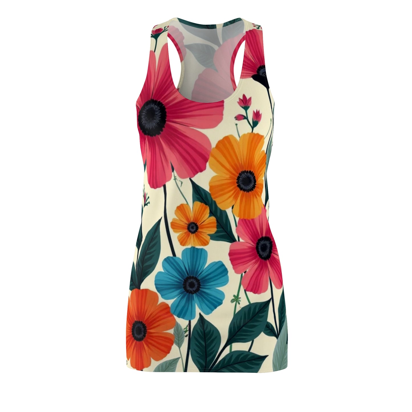 Vintage-Inspired Floral Women's Racerback Dress – Bold & Colorful Retro Summer Style