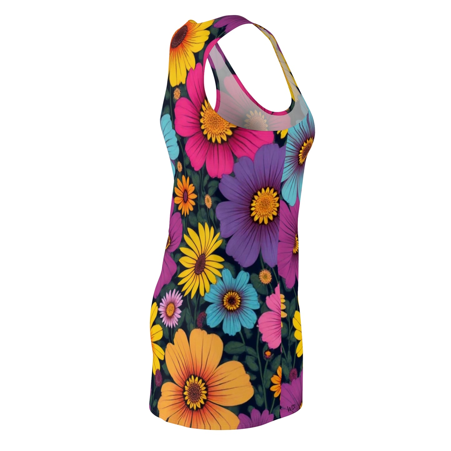 Retro 60s Naïve Floral Racerback Dress – Bold Colorful Summer Style