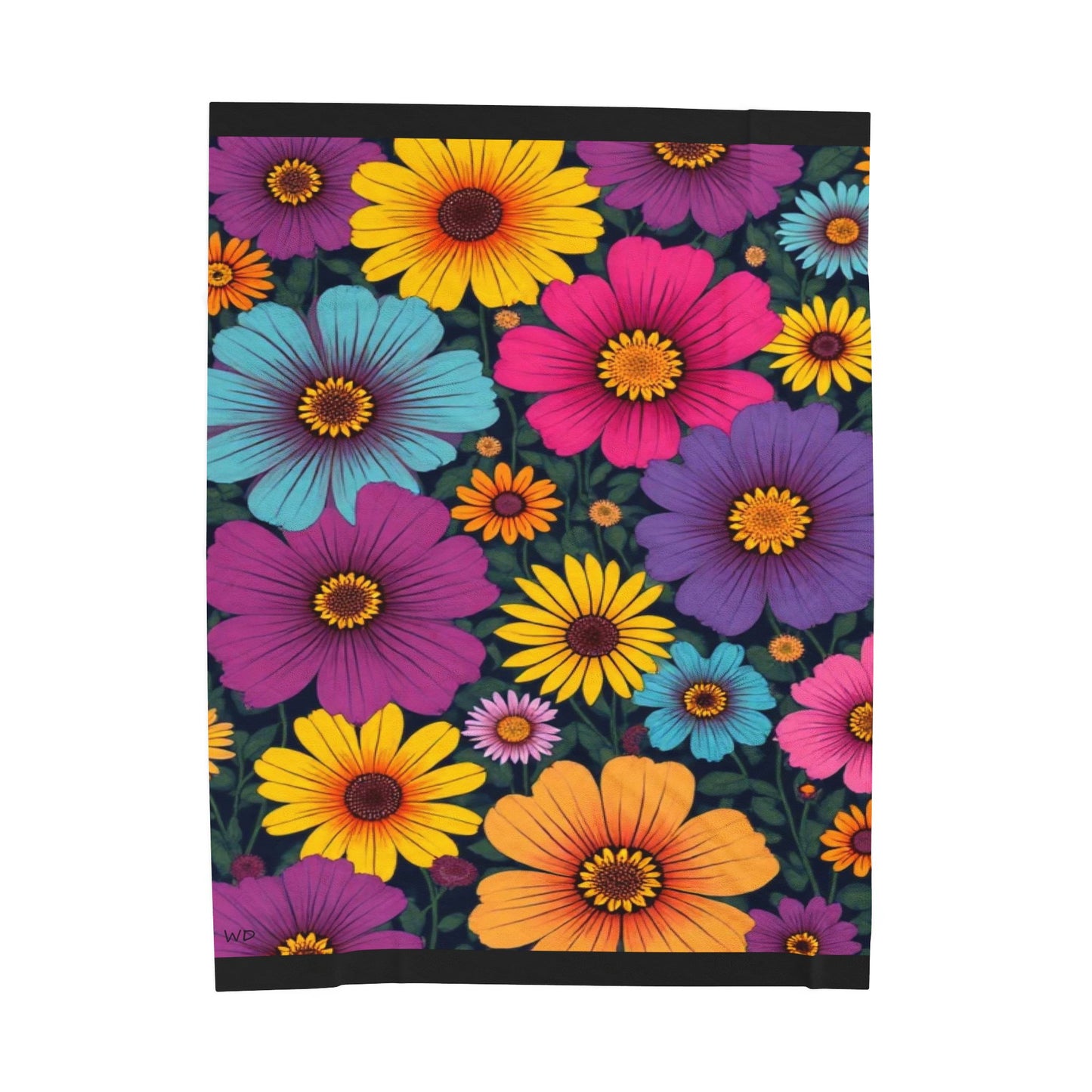 Velveteen Plush Blanket – Summer Colors Retro Floral Naïf Style