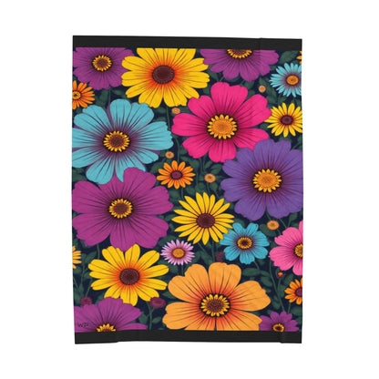 Velveteen Plush Blanket – Summer Colors Retro Floral Naïf Style