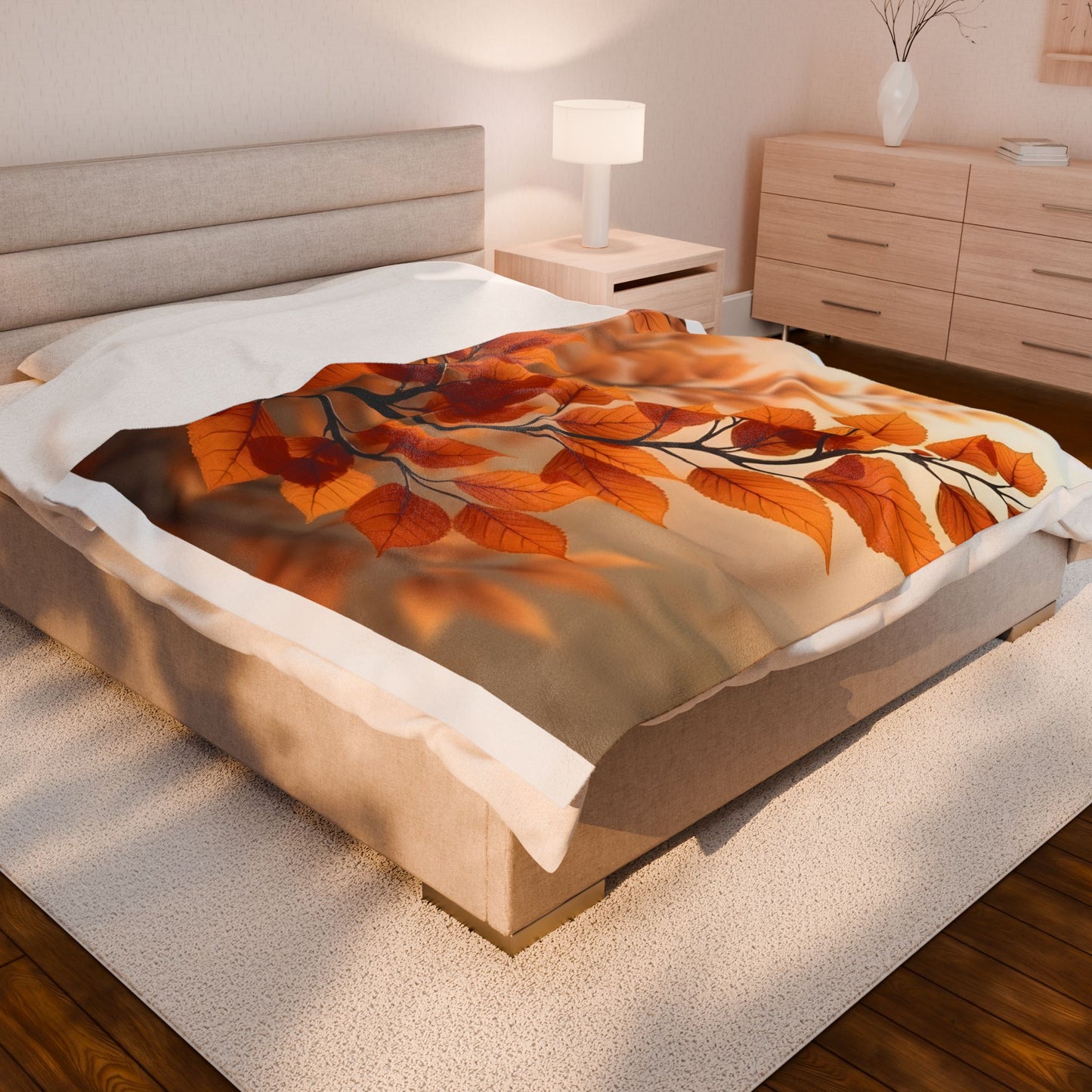 Velveteen Plush Blanket – Golden Serenity Autumn Leaves