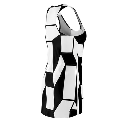 Racerback Dress – Facette Retro 60s Geometric Black & White