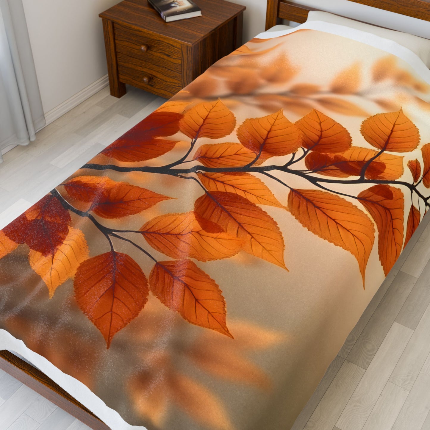 Velveteen Plush Blanket – Golden Serenity Autumn Leaves