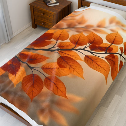 Velveteen Plush Blanket – Golden Serenity Autumn Leaves