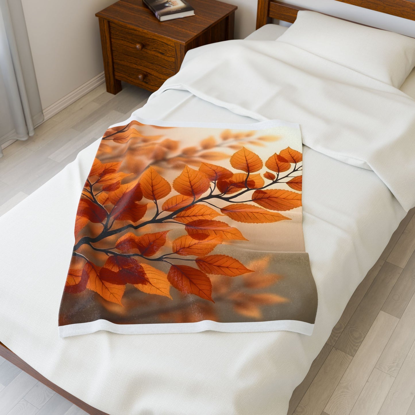 Velveteen Plush Blanket – Golden Serenity Autumn Leaves
