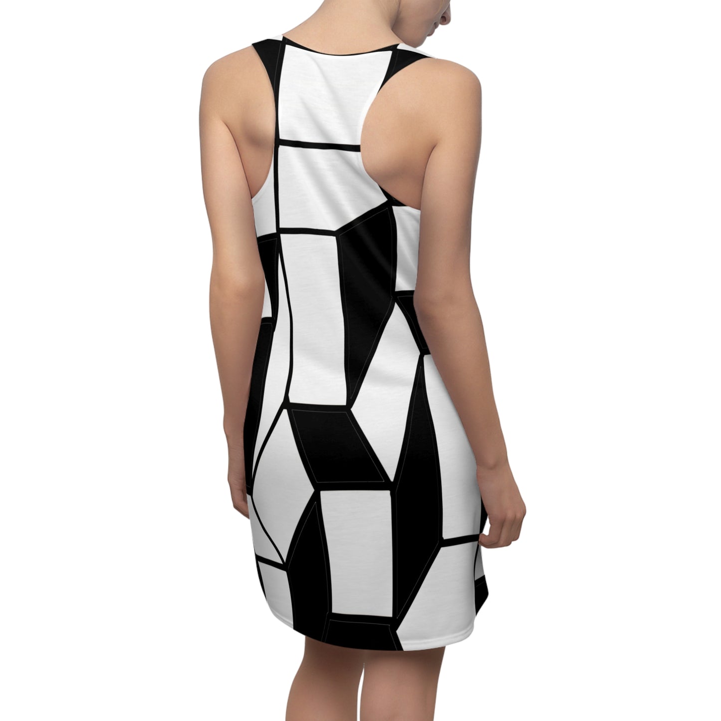 Racerback Dress – Facette Retro 60s Geometric Black & White