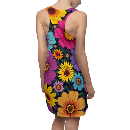 Retro 60s Naïve Floral Racerback Dress – Bold Colorful Summer Style
