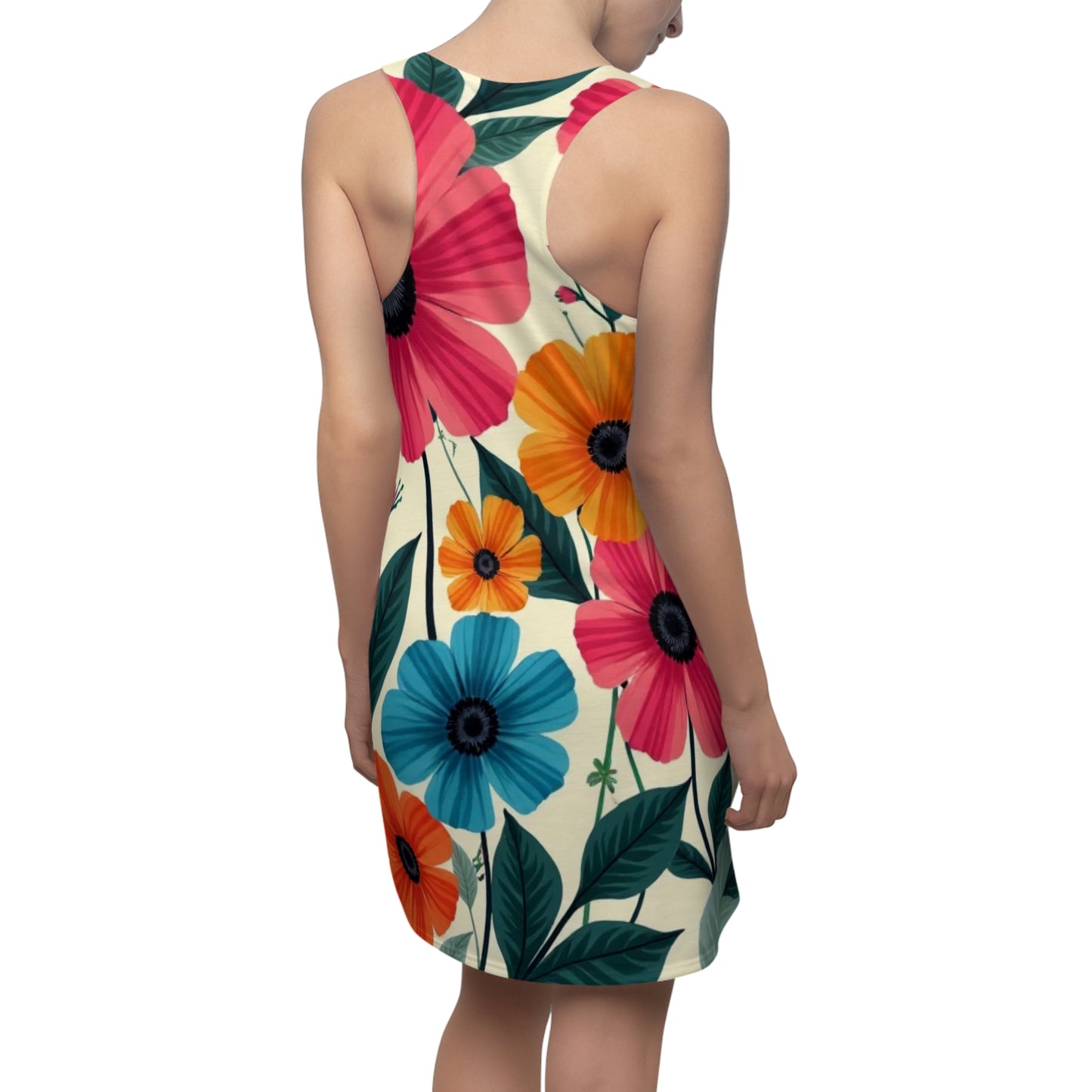 Vintage-Inspired Floral Women's Racerback Dress – Bold & Colorful Retro Summer Style