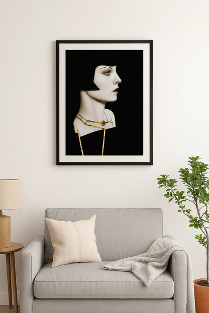 Louise Brooks Art Deco Framed Poster – Black & Gold Profile