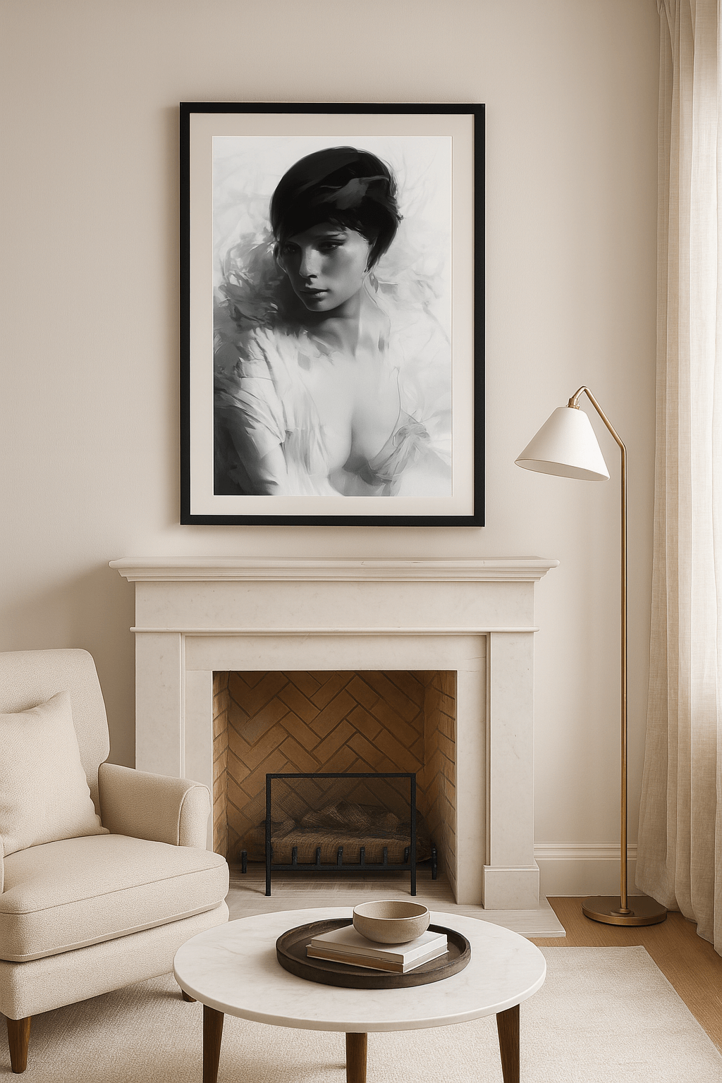 Annie Art Deco Impressionist Framed Poster – Black & White Portrait