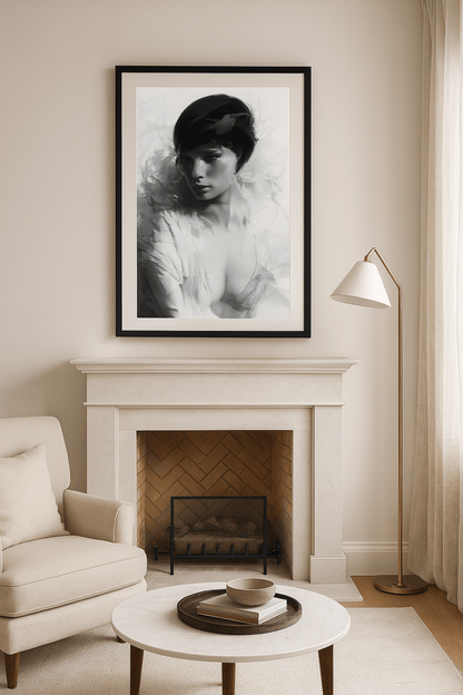 Annie Art Deco Impressionist Framed Poster – Black & White Portrait