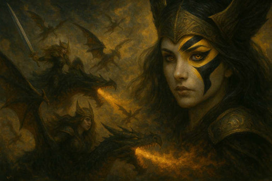 PC Wallpaper – Dark Fantasy Valkyrie Queen with Dragons – Epic Battle