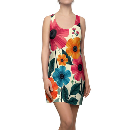Vintage-Inspired Floral Women's Racerback Dress – Bold & Colorful Retro Summer Style