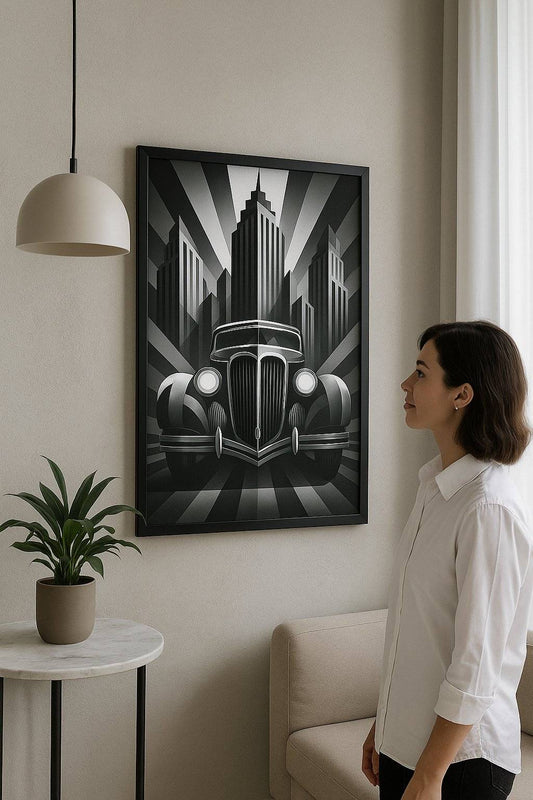 Framed Poster – Metropolis Drive Art Deco Car