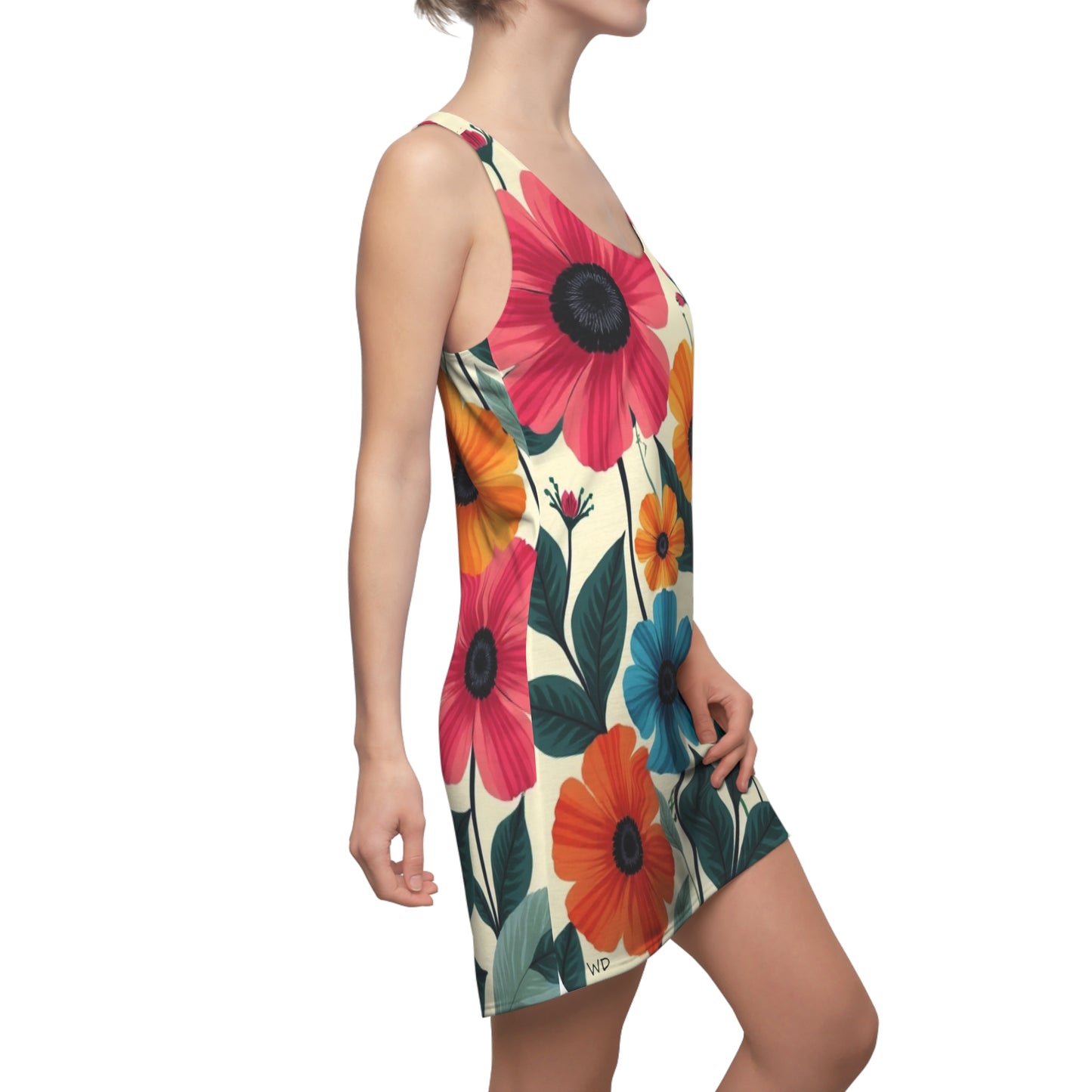 Vintage-Inspired Floral Women's Racerback Dress – Bold & Colorful Retro Summer Style