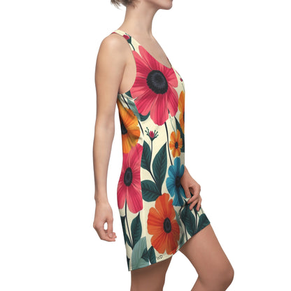 Vintage-Inspired Floral Women's Racerback Dress – Bold & Colorful Retro Summer Style