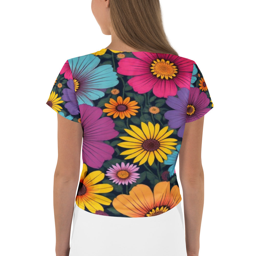 Crop Tee – Summer Colors Naive Floral Vintage Art