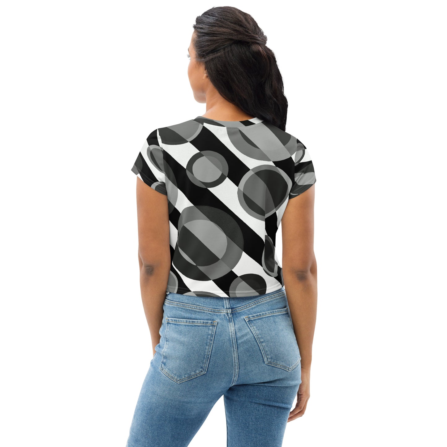 Retro Geometric Crop Tee – Bubble 2 Black & White Design