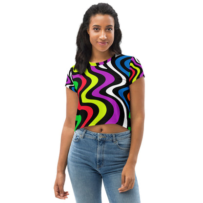 Crop Tee – Vibrant Echoes (Retro Abstract Style)