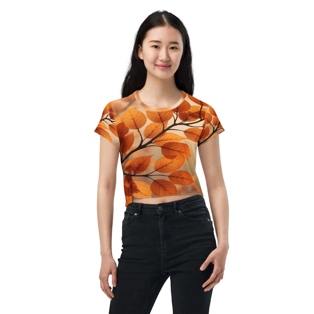 Crop Tee – Golden Serenity Autumn Leaves
