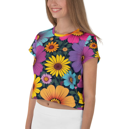Crop Tee – Summer Colors Naive Floral Vintage Art