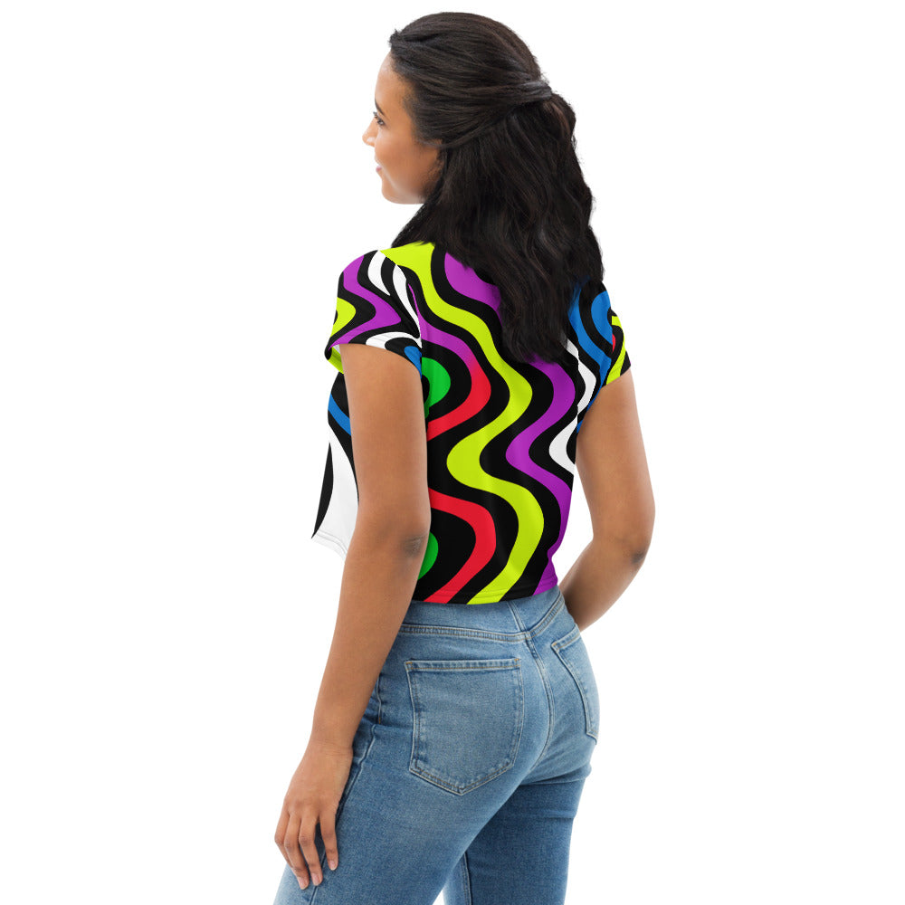 Crop Tee – Vibrant Echoes (Retro Abstract Style)