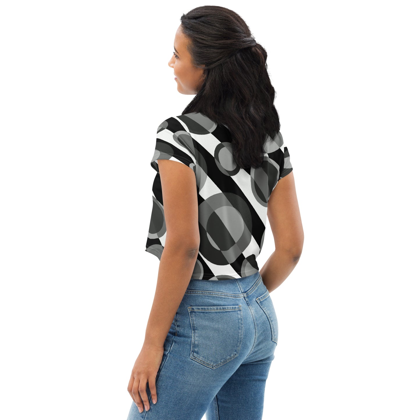 Retro Geometric Crop Tee – Bubble 2 Black & White Design
