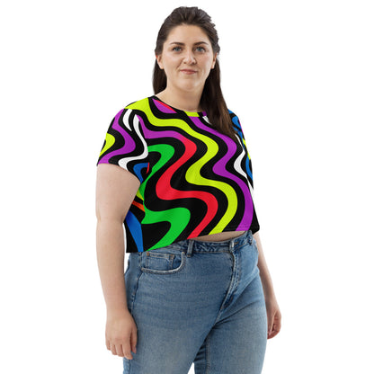 Crop Tee – Vibrant Echoes (Retro Abstract Style)