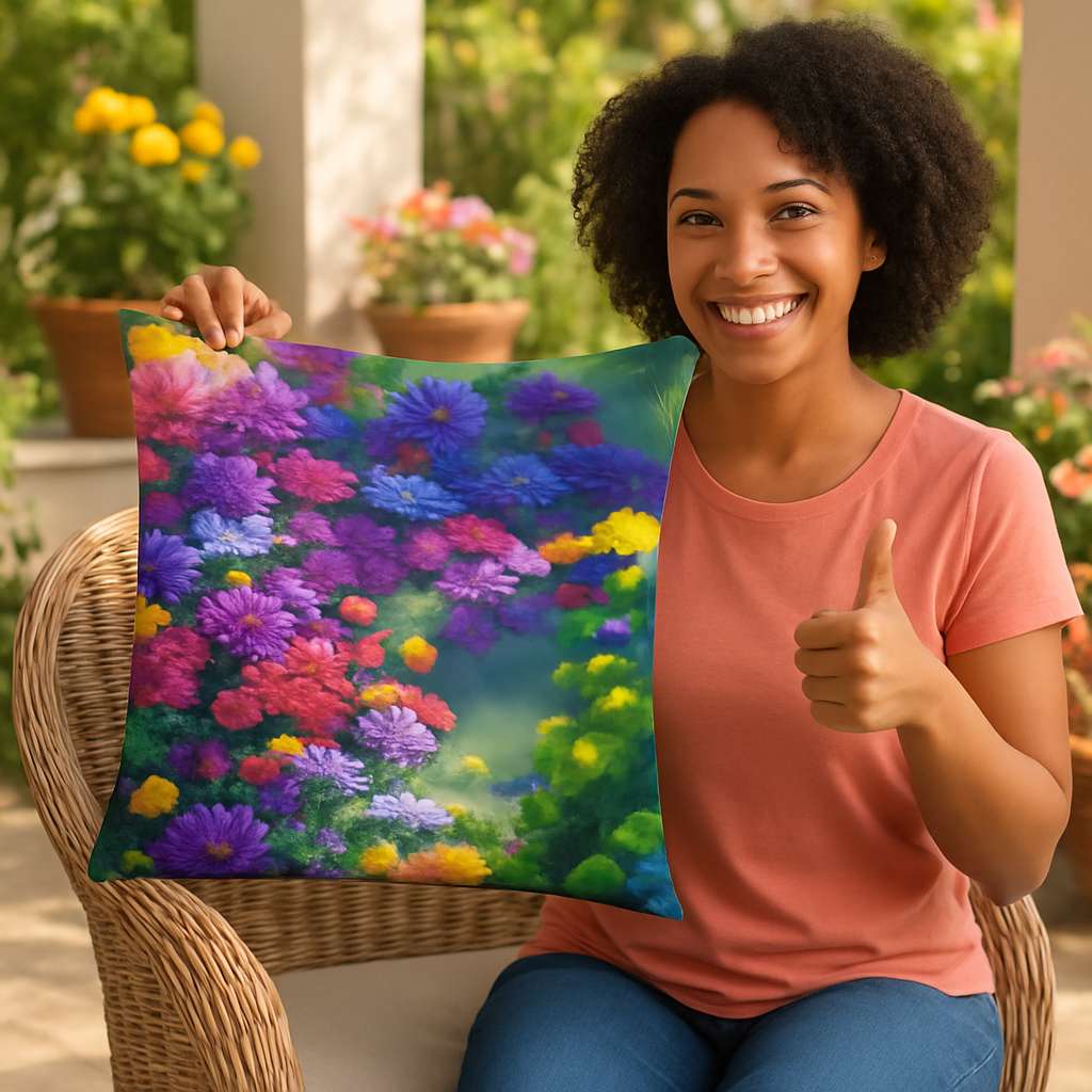 All over print basic pillow featuring a green fantasy fairy design with glowing light, delicate flowers and ethereal atmosphere, vibrant artistic illustration adding elegance and poetic charm to home décor, ideal for living room bedroom or reading corner.