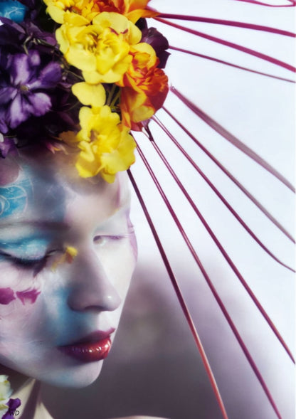 Comme un Rêve framed poster showing a geisha-inspired portrait with blossoms. Serene profile in soft light, printed on premium matte paper with wooden frame. Perfect for elegant home décor.