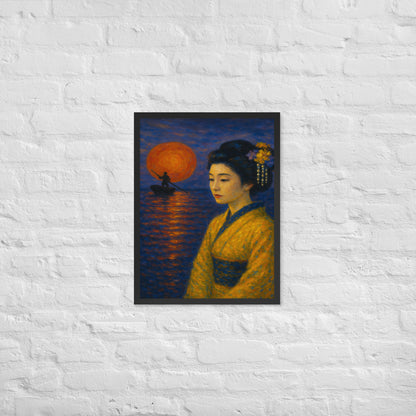 Framed Poster – Golden Kimono at Sunset