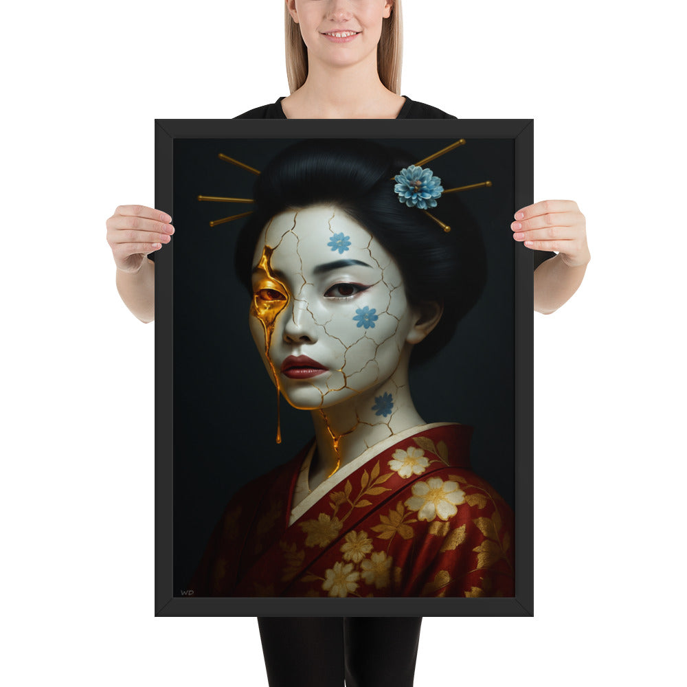 Framed Poster – Golden Fractures Japanese Woman Art