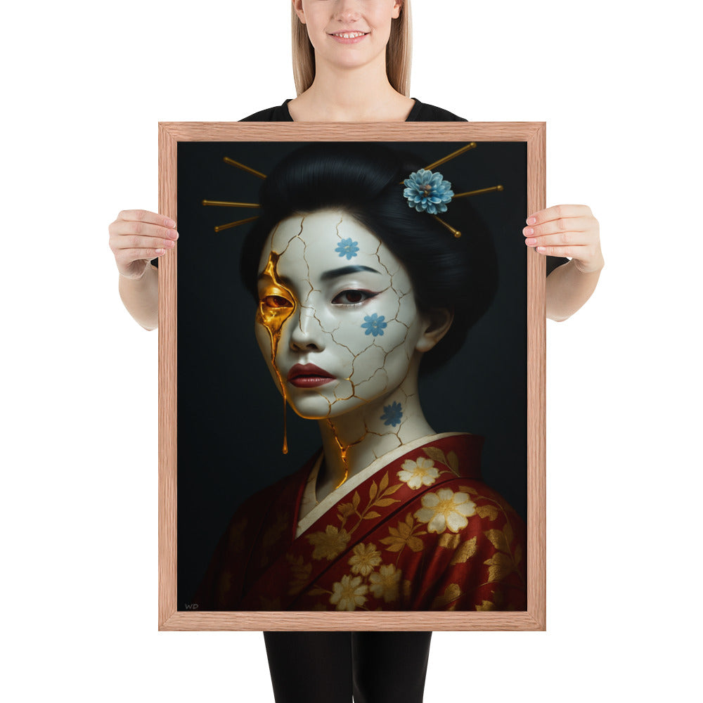 Framed Poster – Golden Fractures Japanese Woman Art