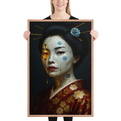 Framed Poster – Golden Fractures Japanese Woman Art