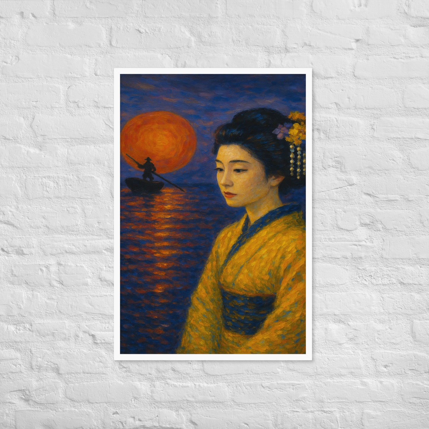 Framed Poster – Golden Kimono at Sunset