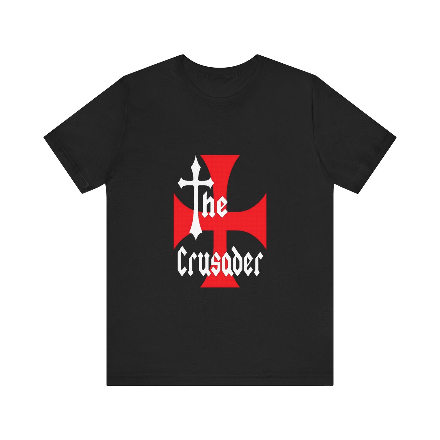 Unisex T-shirt featuring The Crusader red cross design inspired by medieval history. French creation by Marcel W-Dagrou, printed by Canadian or American companies with worldwide branches. Premium cotton comfort for history lovers.