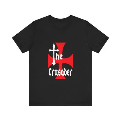 Unisex T-shirt featuring The Crusader red cross design inspired by medieval history. French creation by Marcel W-Dagrou, printed by Canadian or American companies with worldwide branches. Premium cotton comfort for history lovers.