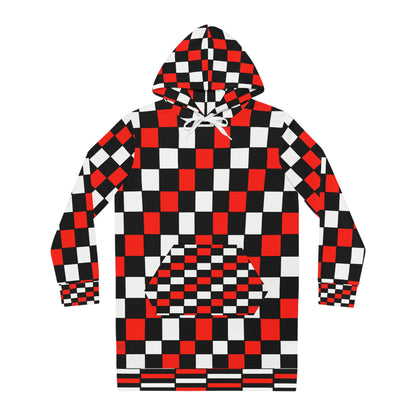 Women’s Hoodie Dress – Retro Checkerboard 60s Style